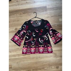 INC International Concepts Paisley 3/4 Bell Sleeve Pink Black Blouse Size M P